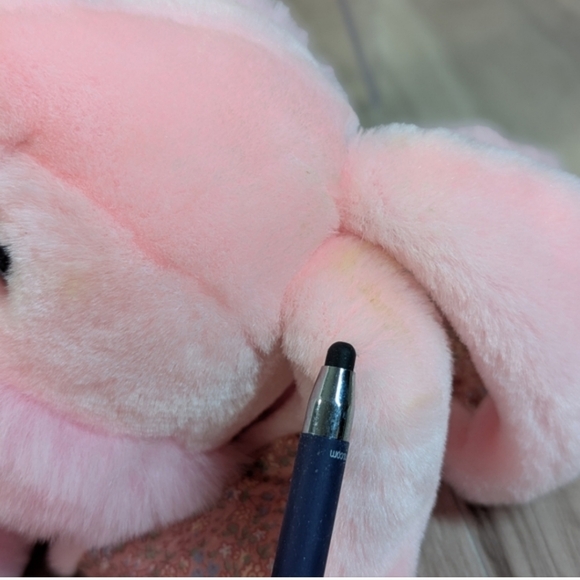 Vintage 80s Pink EASTER Bunny Stuffed Animal Plush Quilted Ears, Feet & Bow 25" - Picture 7 of 12